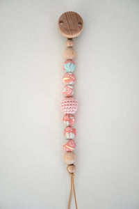 Schnullerkette & Kinderwagenkette mit Holz und Silikon "BLOOM Rosè"