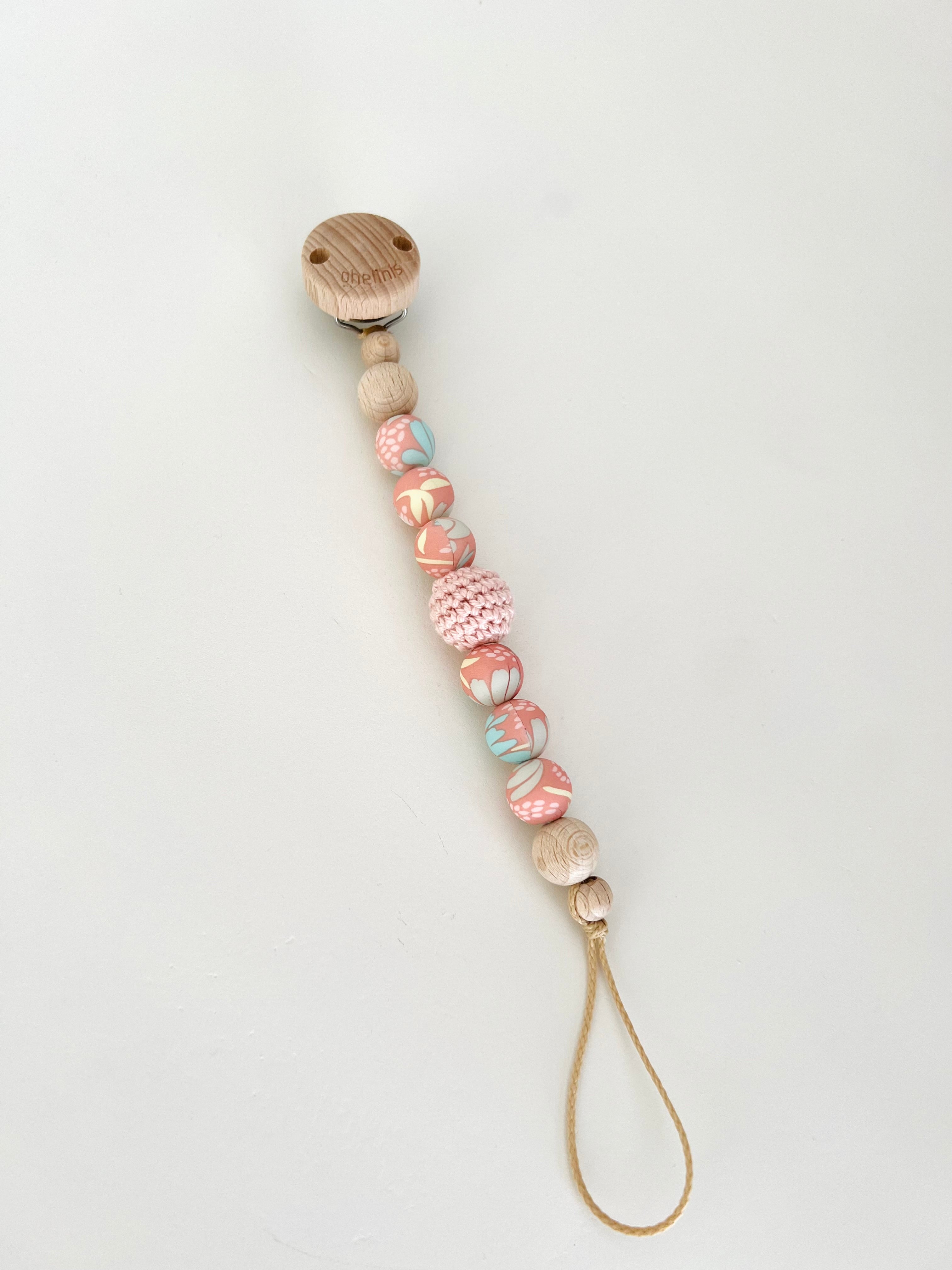 Schnullerkette & Kinderwagenkette mit Holz und Silikon "BLOOM Rosè"