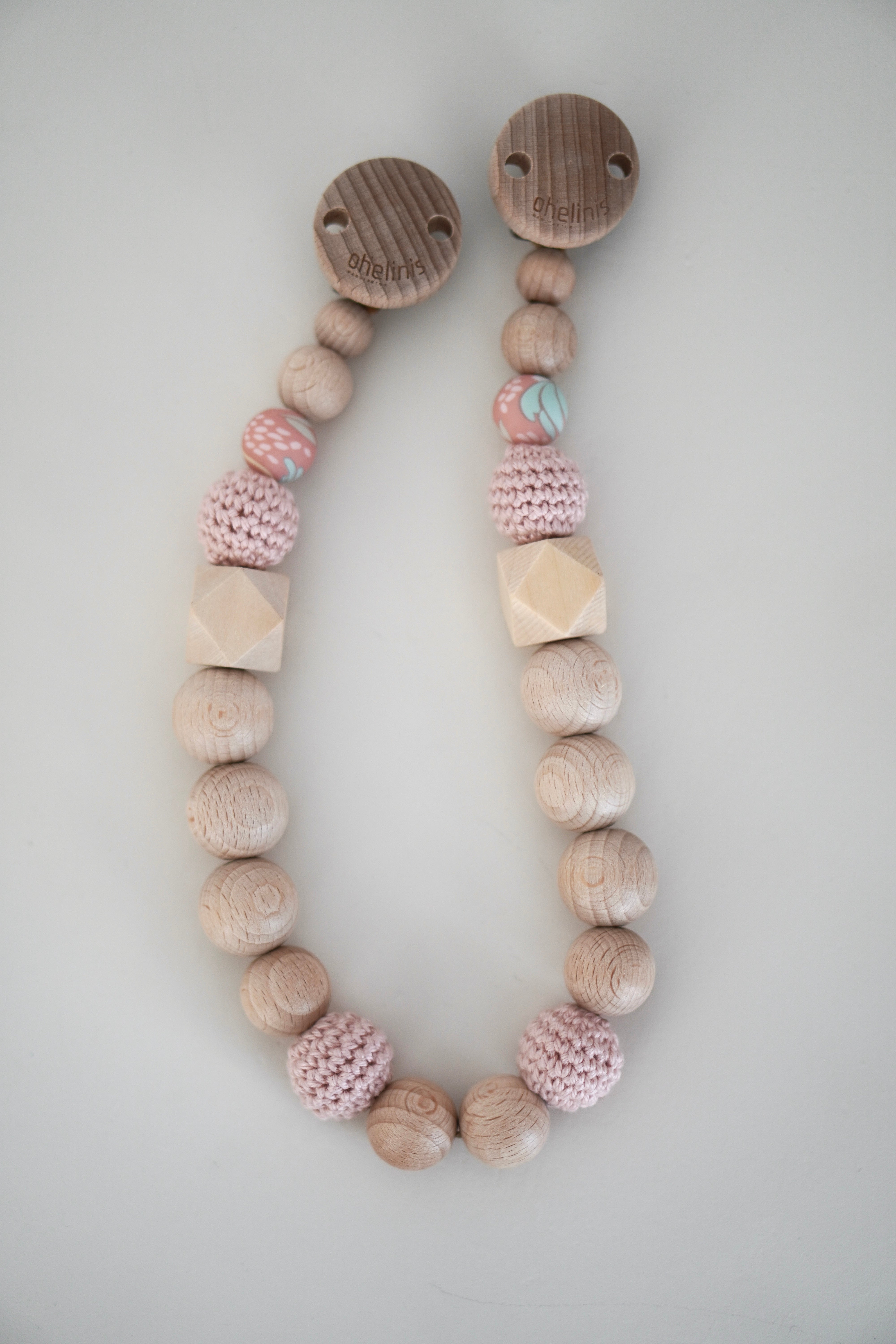 Schnullerkette & Kinderwagenkette mit Holz und Silikon "BLOOM Rosè"