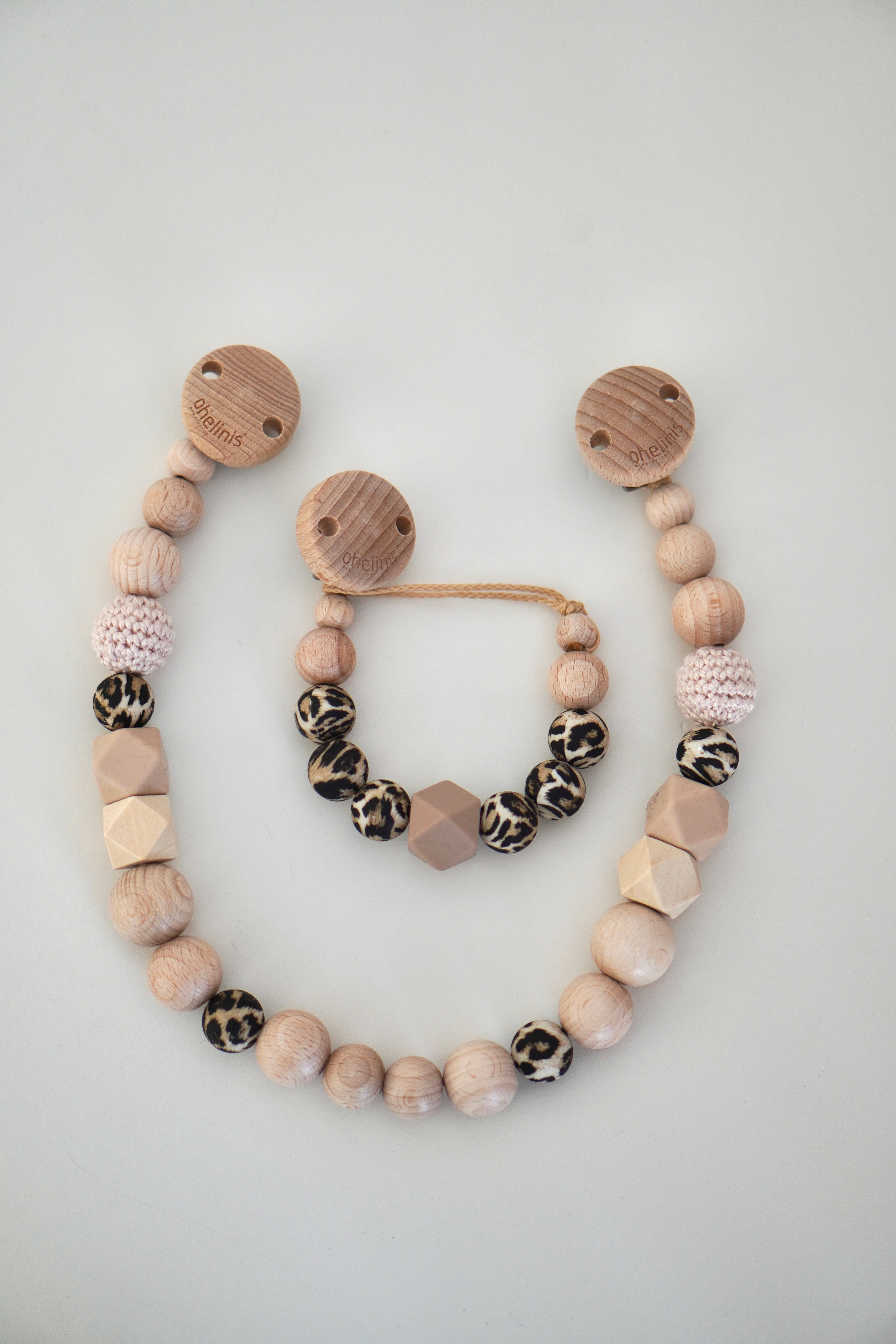 Schnullerkette & Kinderwagenkette mit Holz und Silikon "LEO"