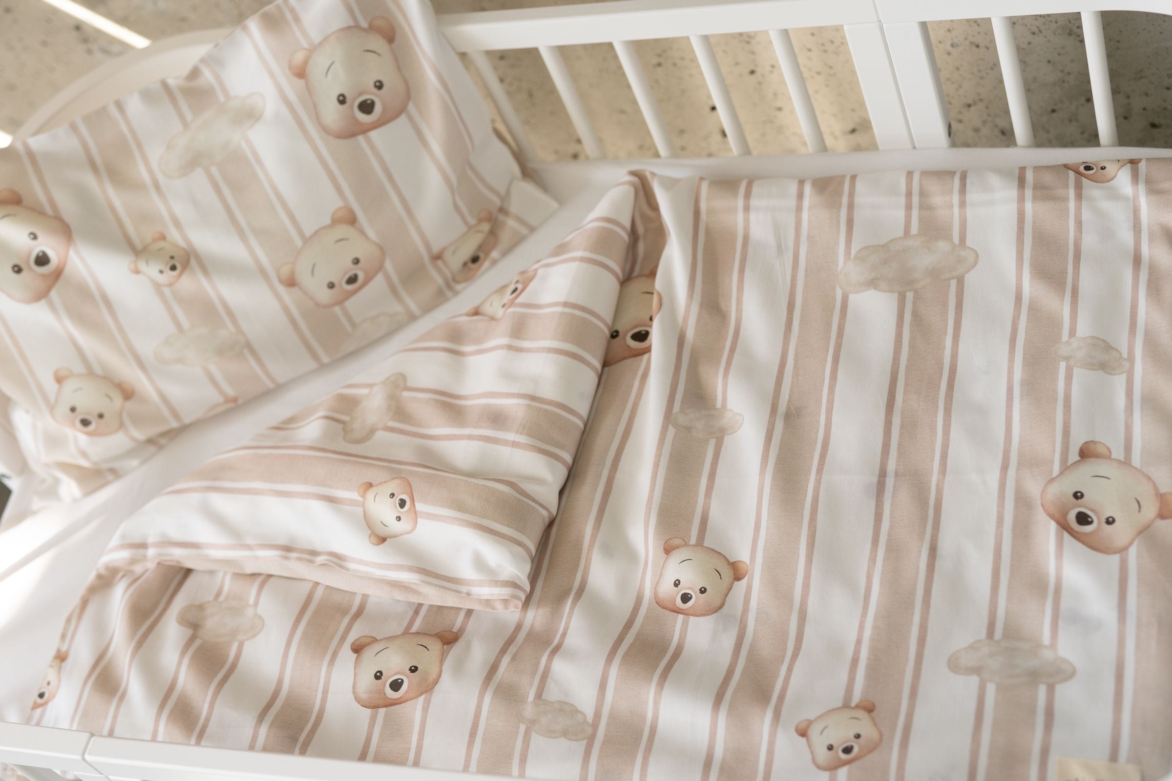 ohelinis satin cotton bedding set with bear motifs "TED CLOUD"