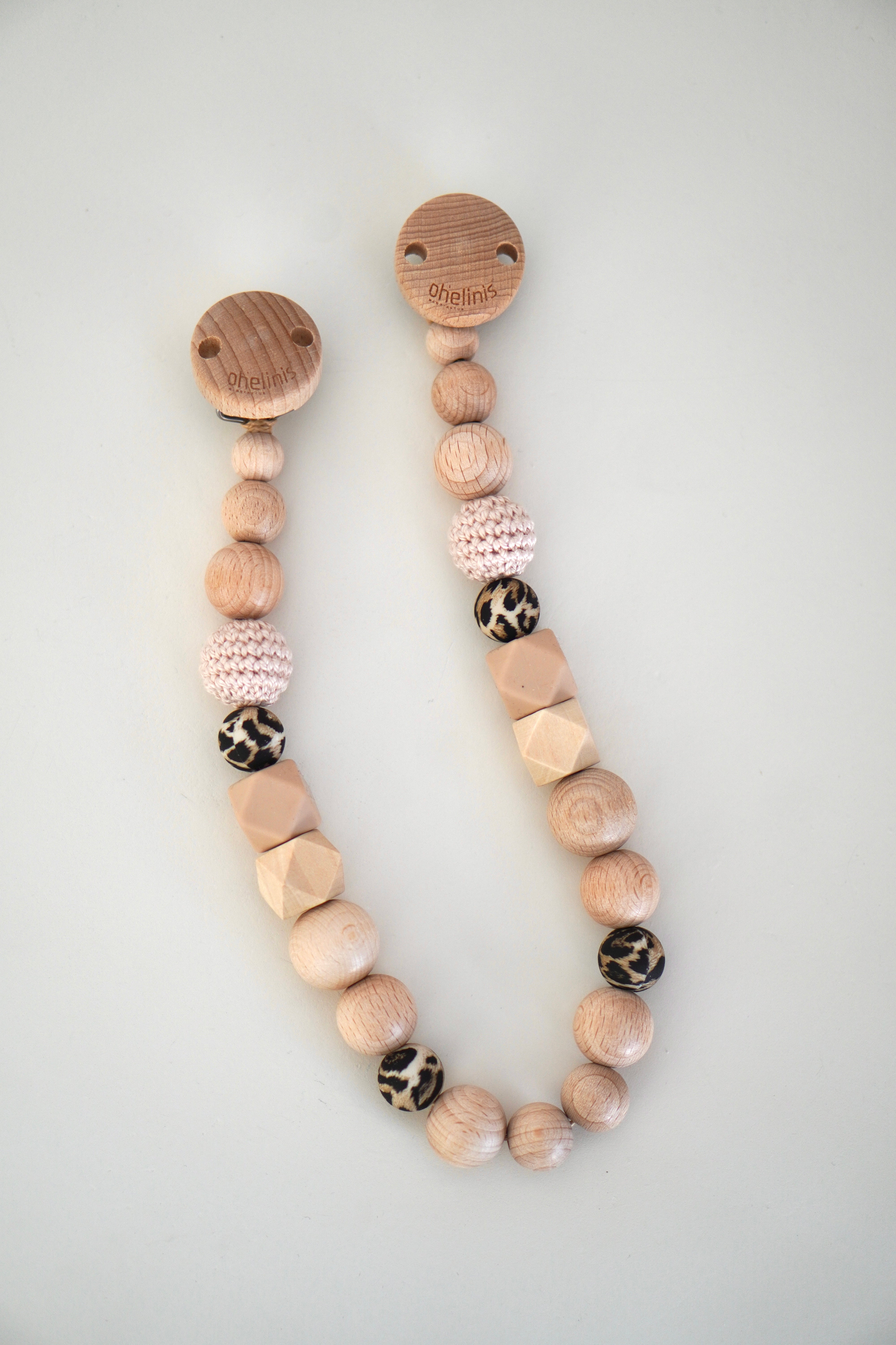 Schnullerkette & Kinderwagenkette mit Holz und Silikon "LEO"