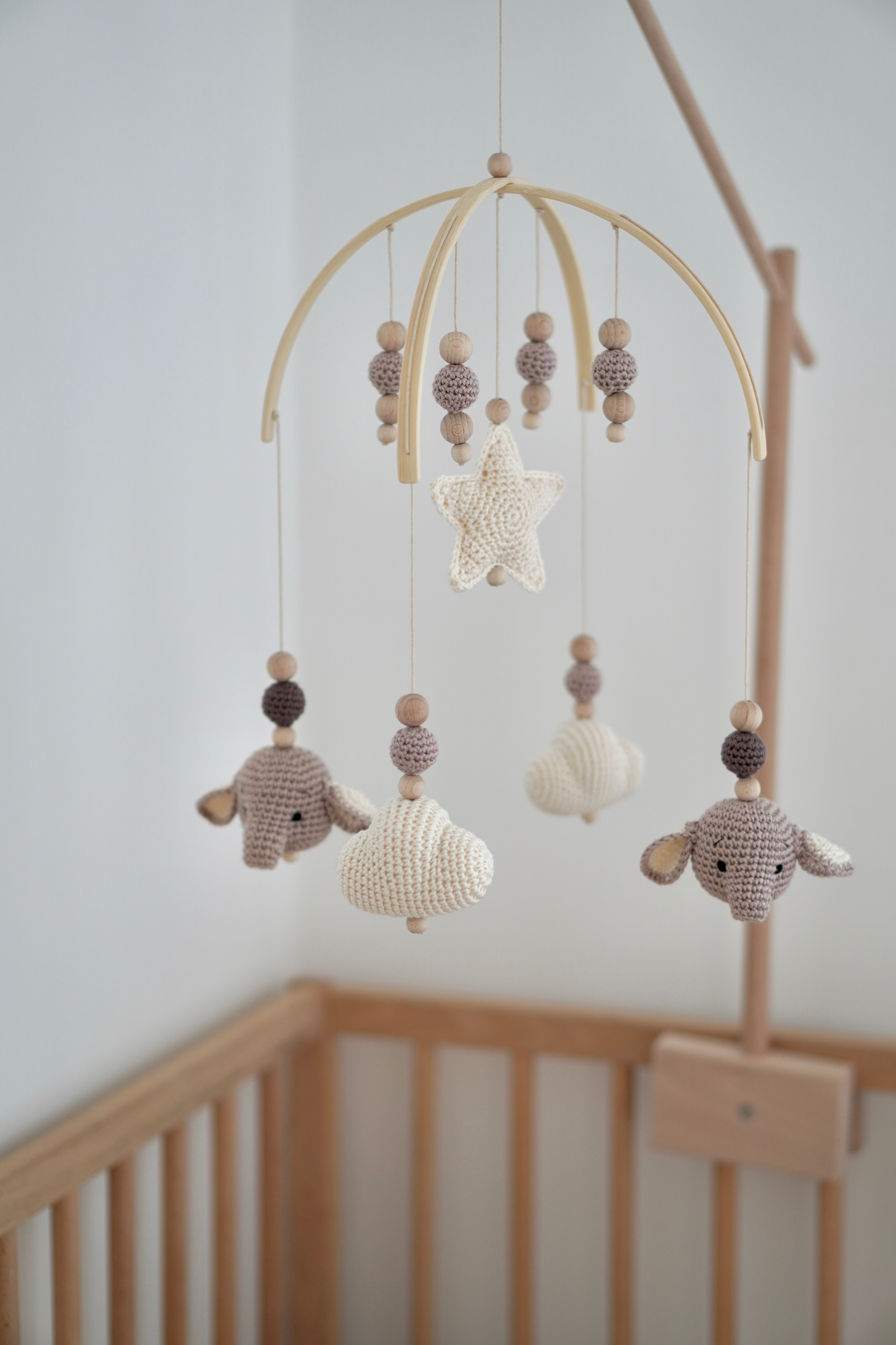 Baby Mobile Bogen "ELFI NATURE" aus Holz handgefertigt