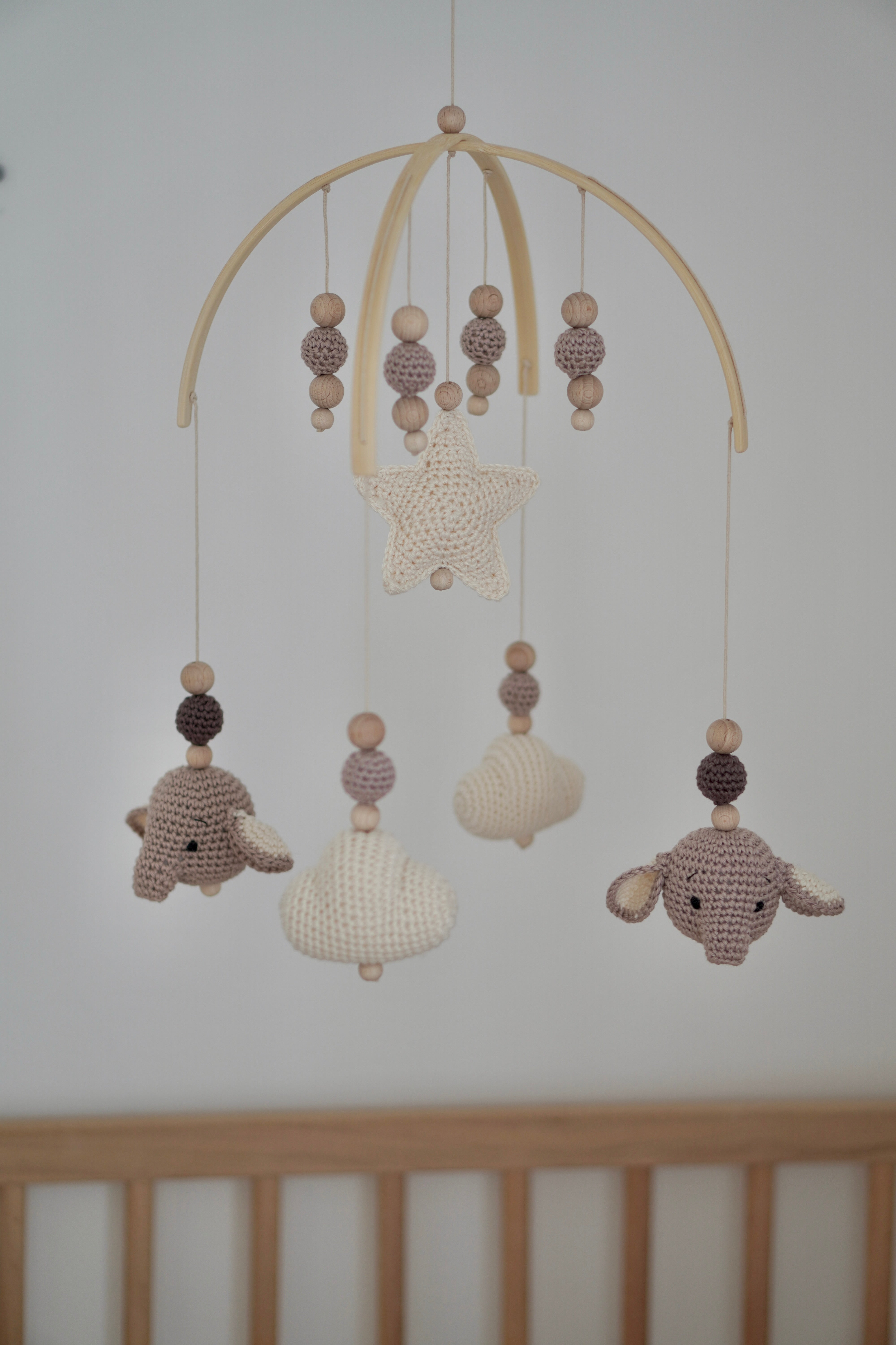 Baby Mobile Bogen "ELFI NATURE" aus Holz handgefertigt