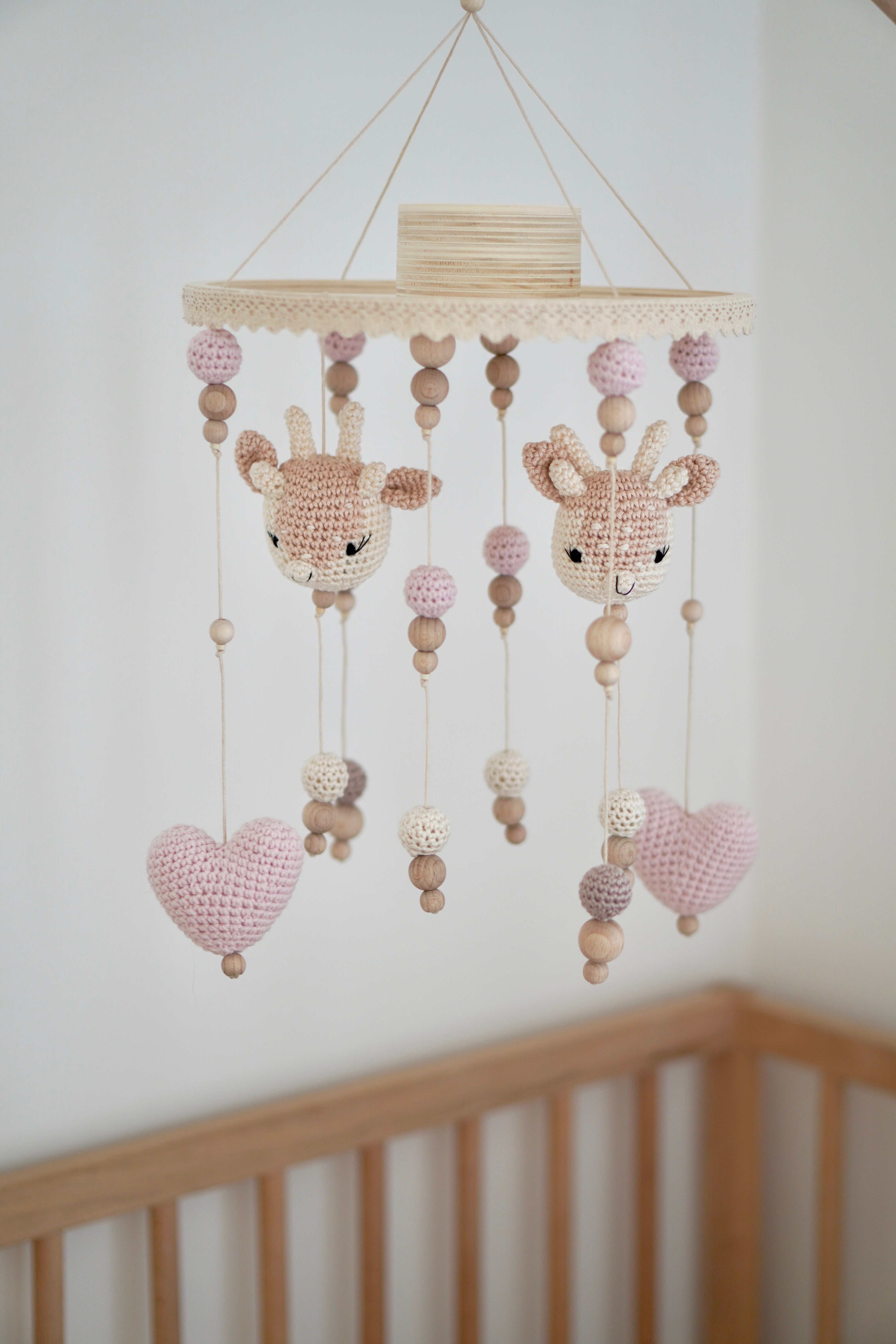 Baby Mobile 2in1 "BAMBI HEART" mit Musik aus Holz