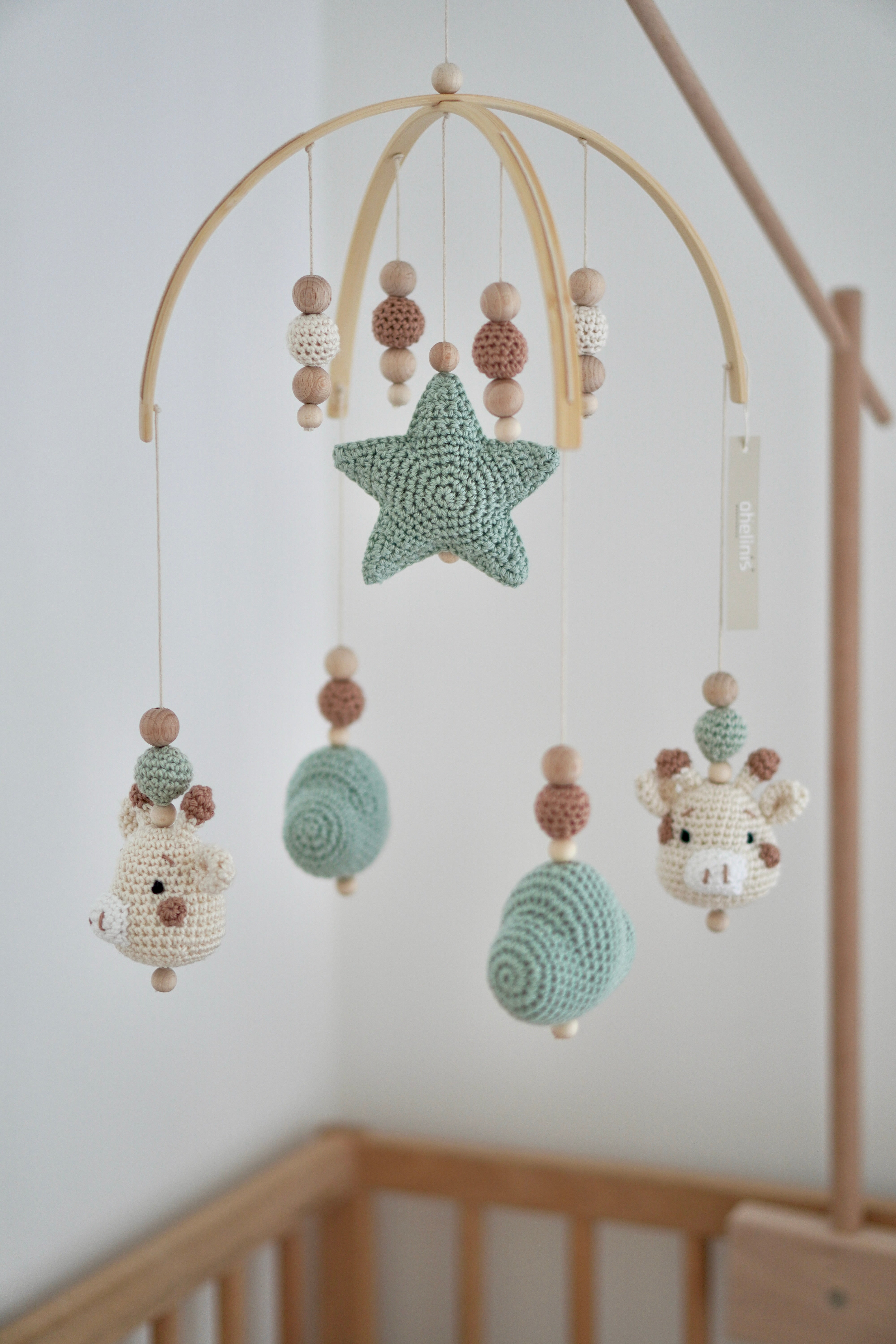 Baby Mobile arch "Giraffi Safari" made of wood, handmade