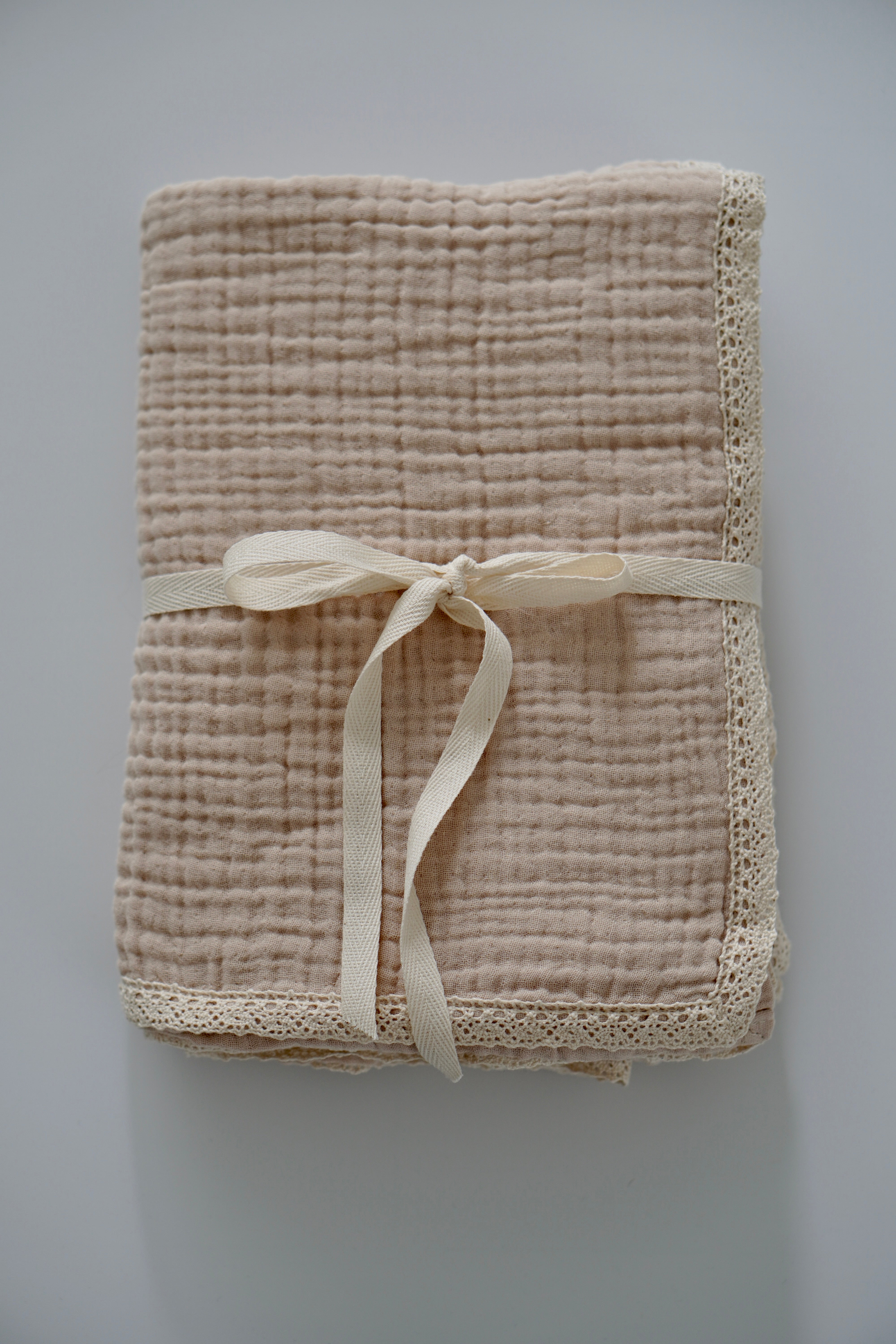 Muslin Baby Blanket with Lace - 100% Cotton 4-Layer, 90x100cm