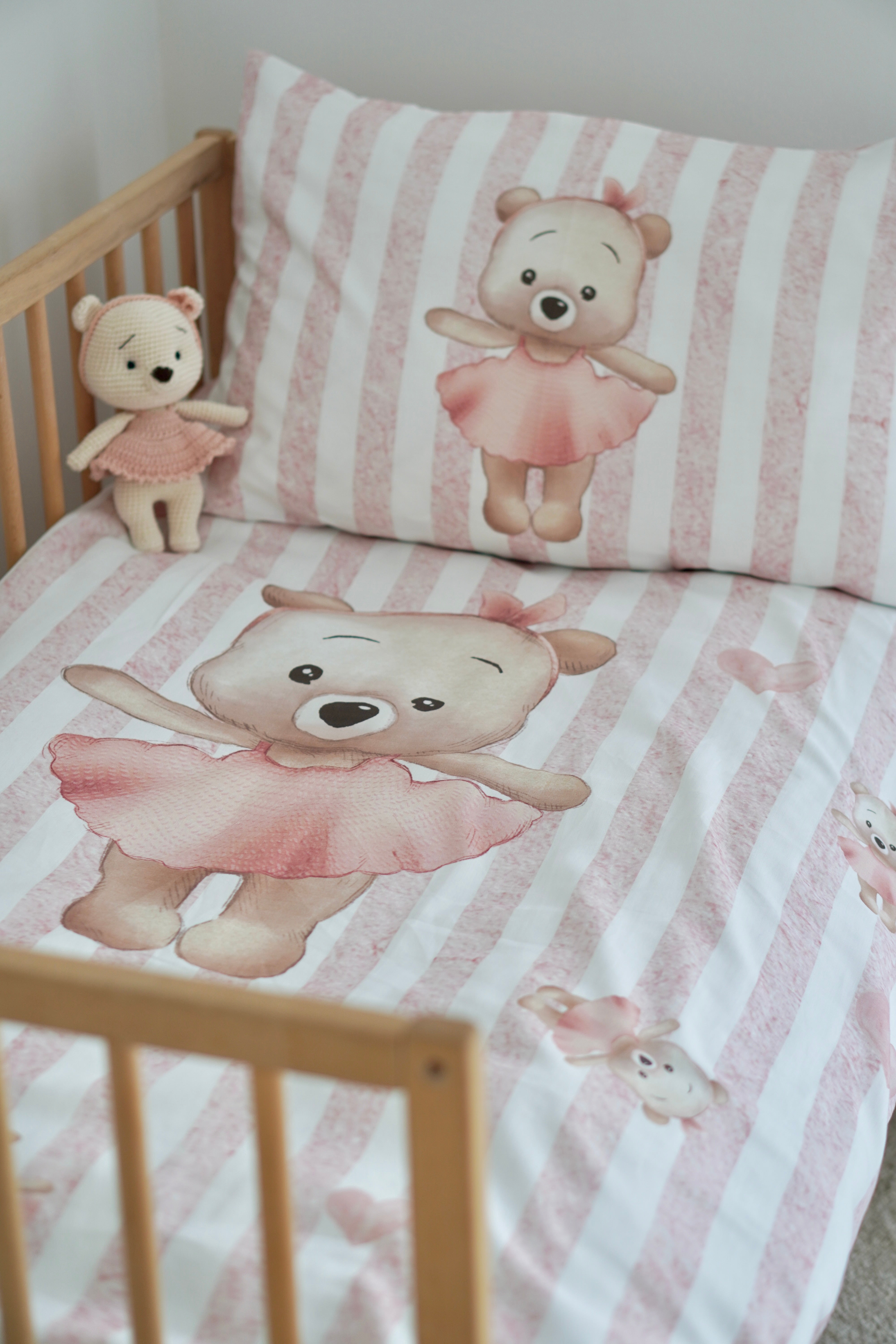 ohelinis satin cotton bedding set with bear motifs "Cotton Candy"