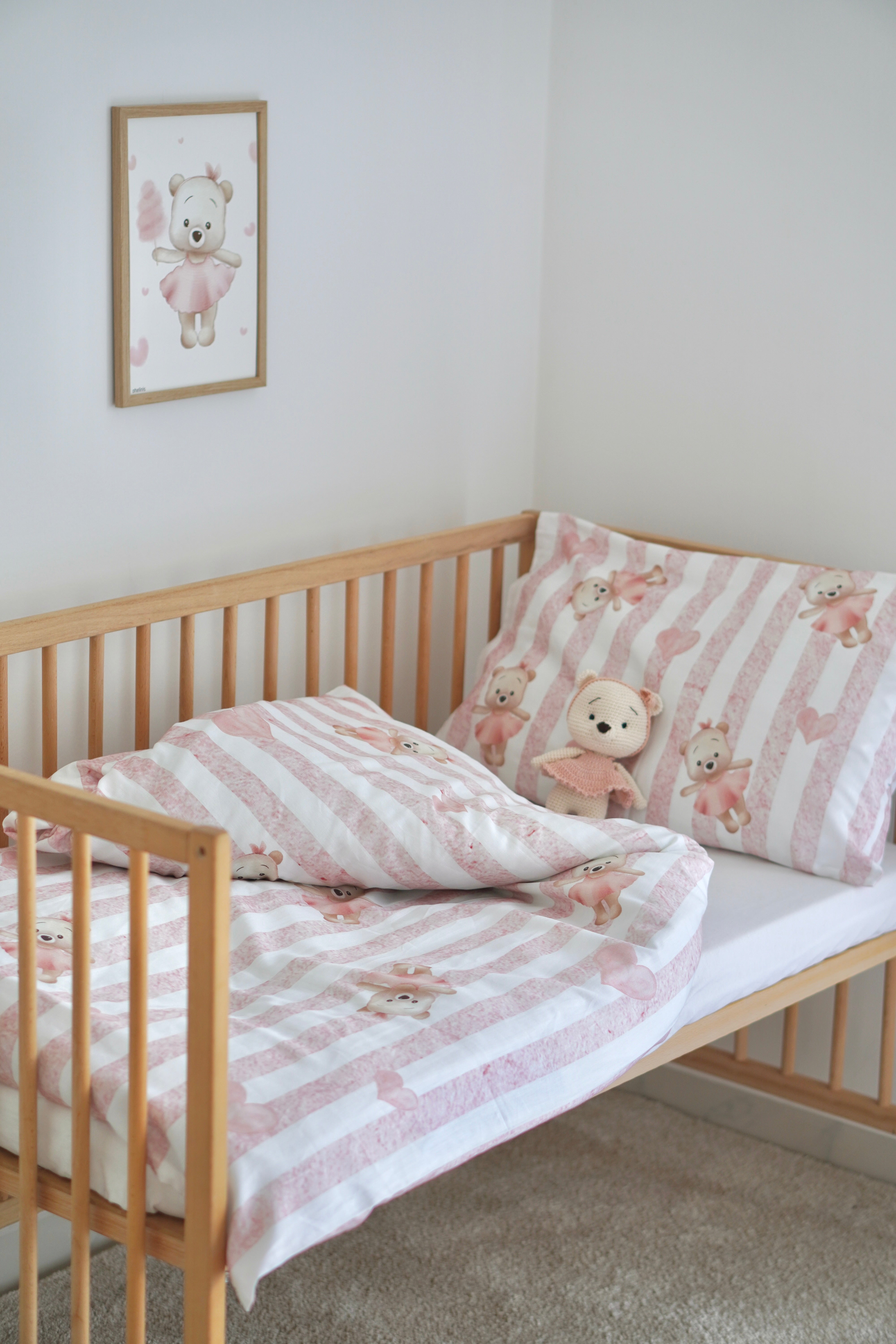 ohelinis satin cotton bedding set with bear motifs "Cotton Candy"