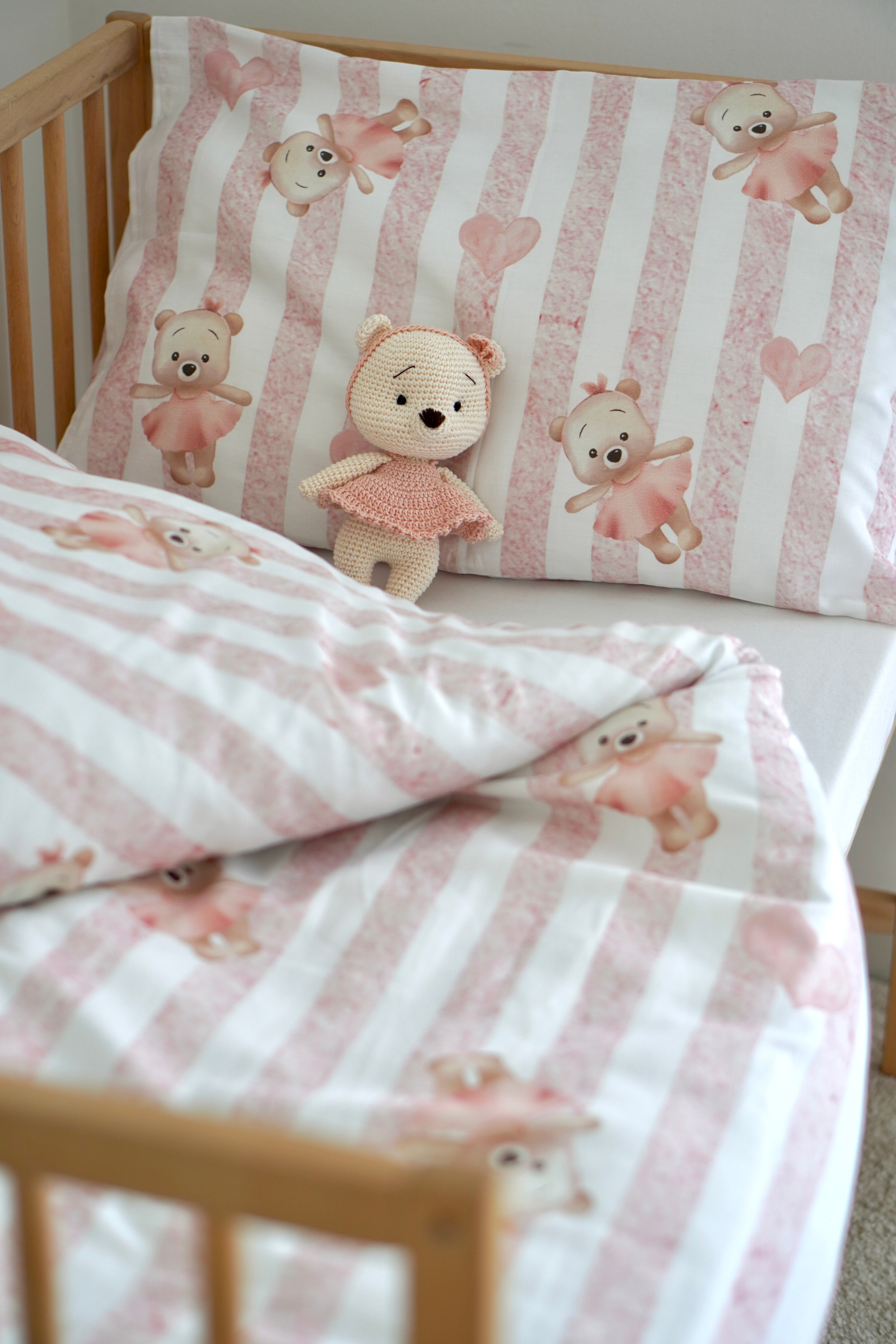 ohelinis satin cotton bedding set with bear motifs "Cotton Candy"
