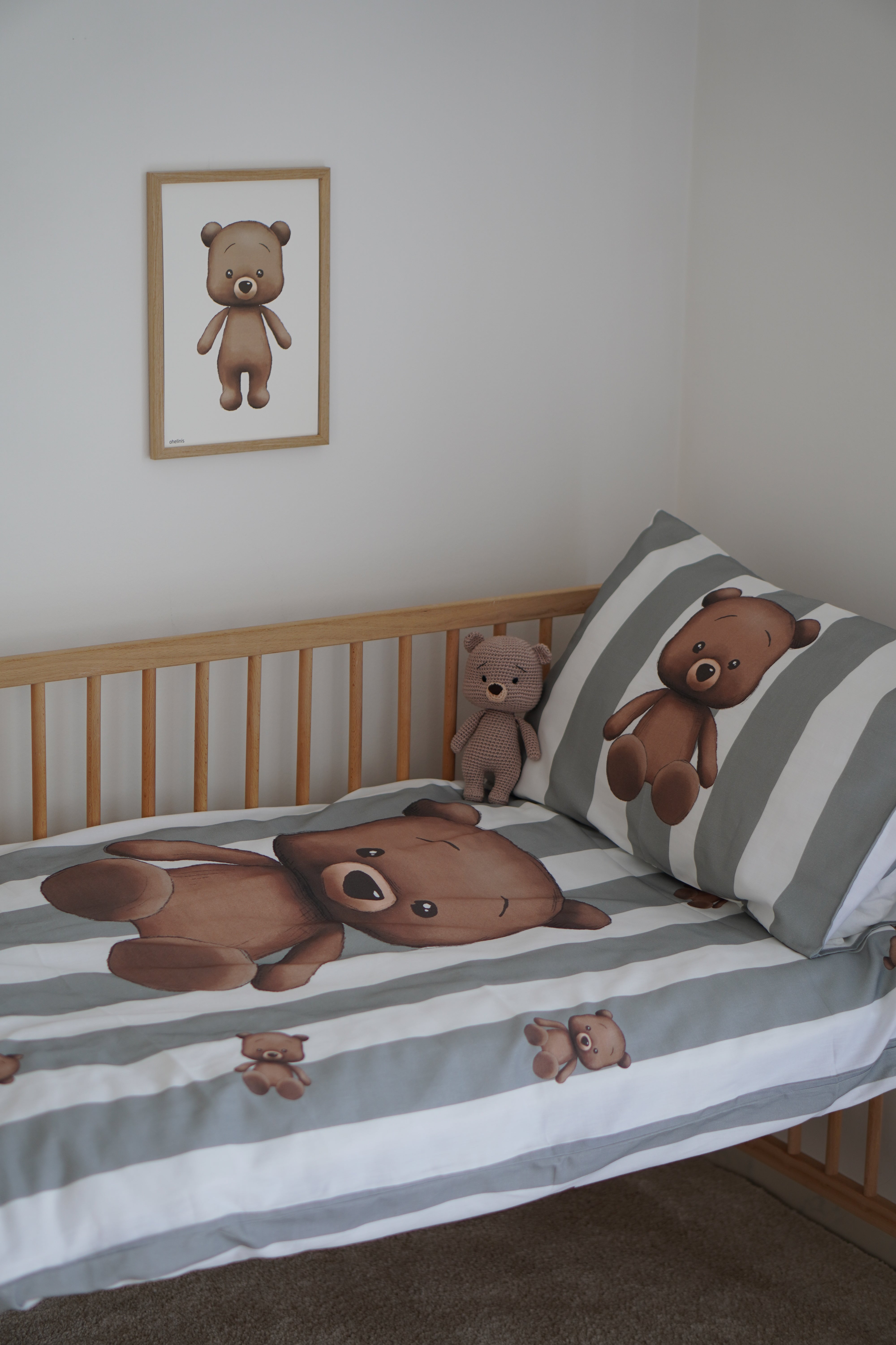 ohelinis satin cotton bedding set with bear motifs "TED GREEN"- exclusive