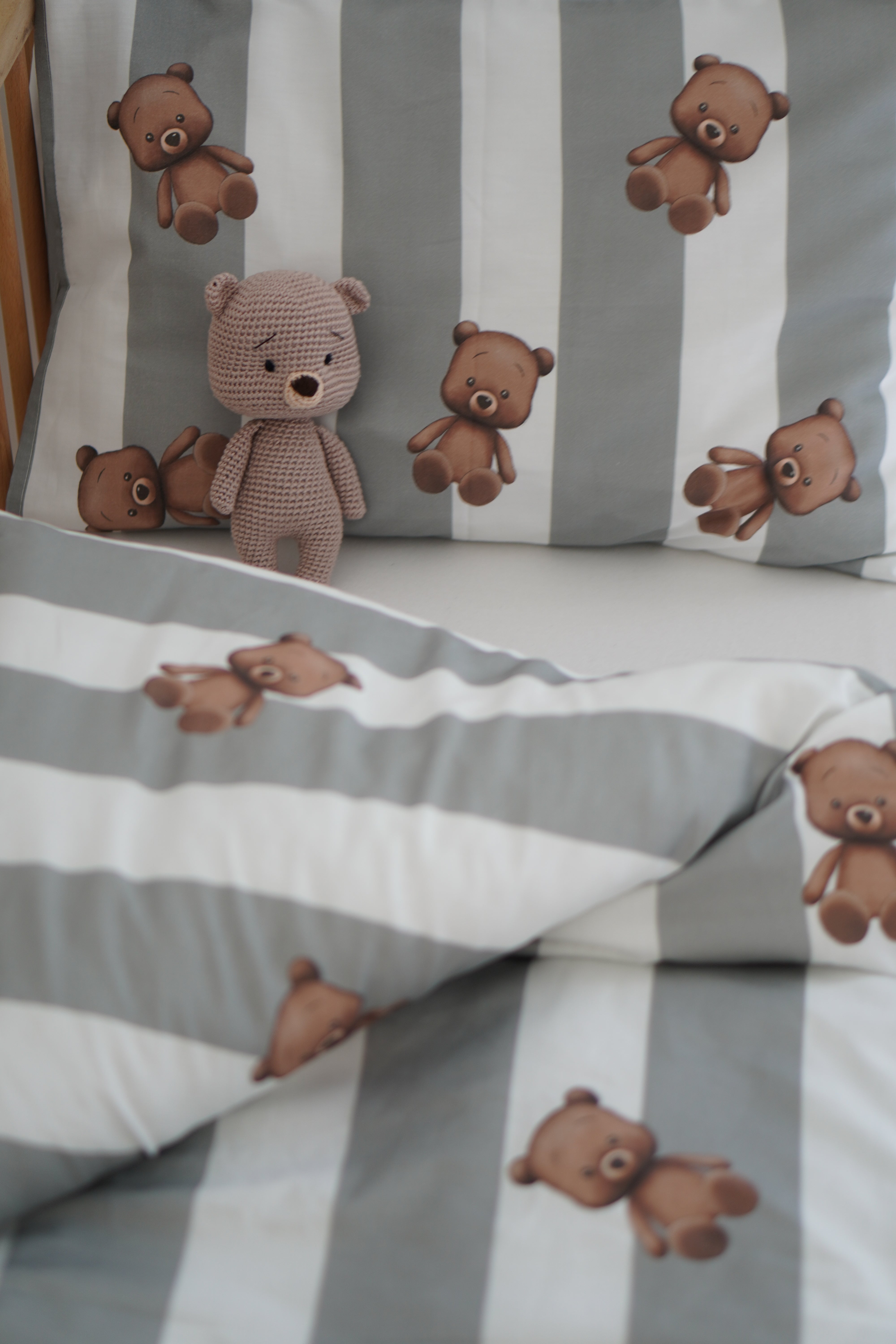 ohelinis satin cotton bedding set with bear motifs "TED GREEN"- exclusive