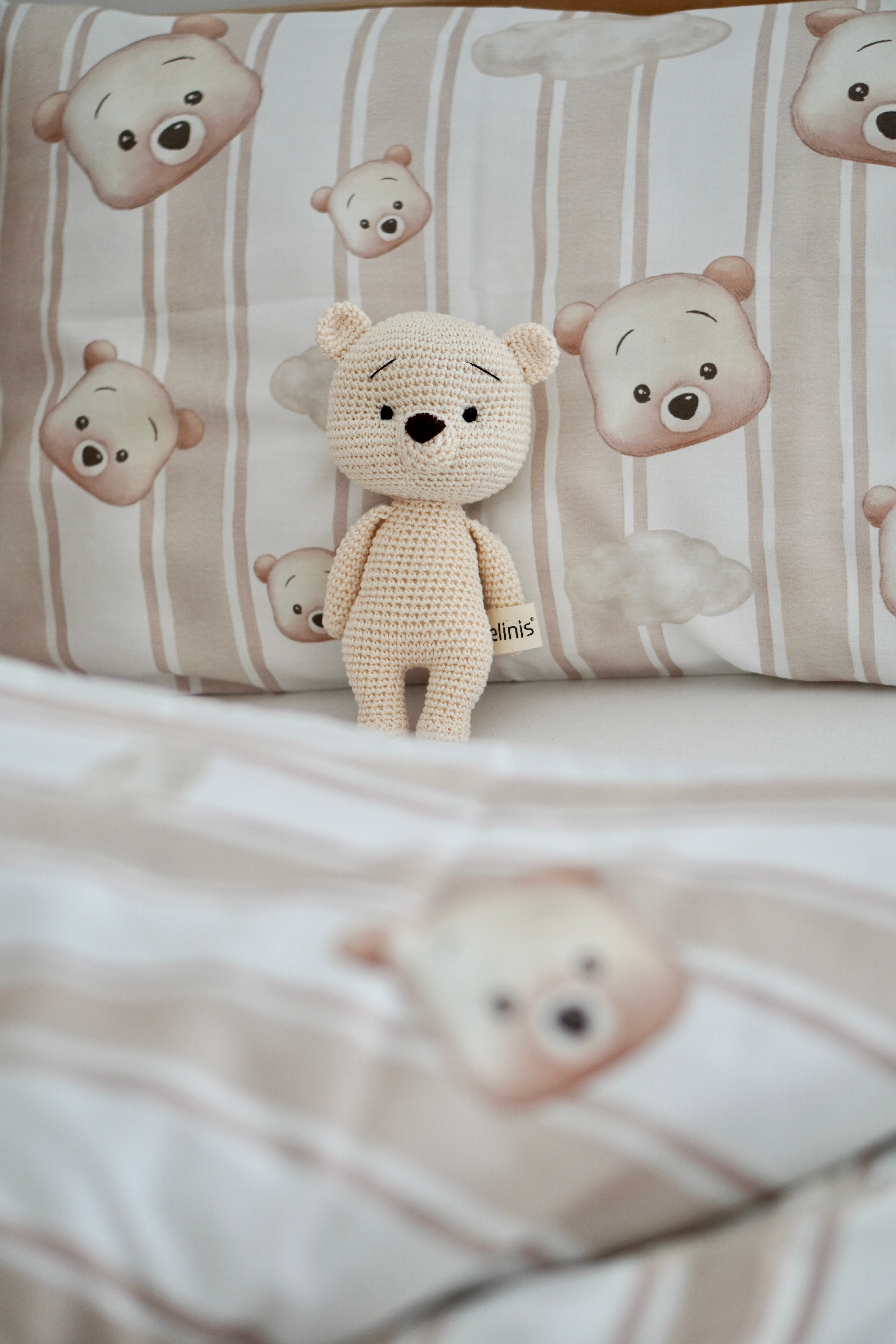 ohelinis satin cotton bedding set with bear motifs "TED CLOUD"