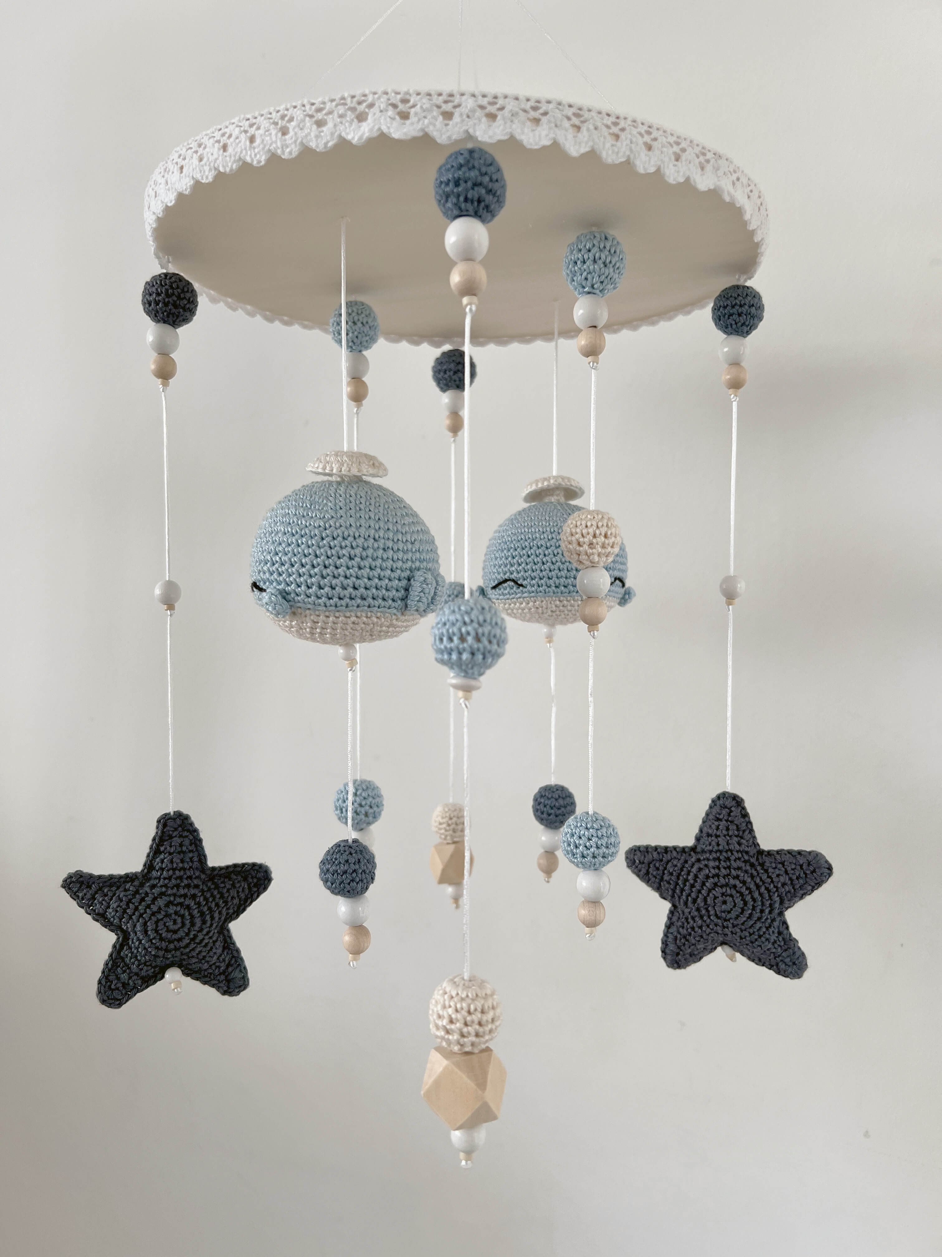 Baby Mobile 2in1 "Whale Sea Life" with music made of wood