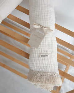 XL Premium Musselin Decke mit Fransen "VINTAGE NEA"